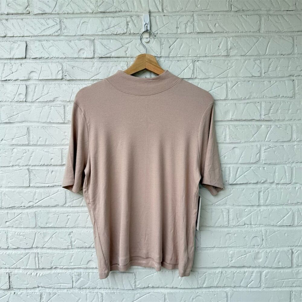 Joie Women's Beige Mock Neck Short Sleeve Blouse Size XL